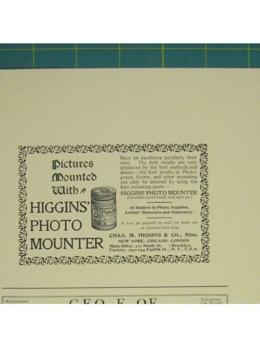 Print Ad Higgins Photo Mounter Vintage Art Supply Advertisement Antique 1900s